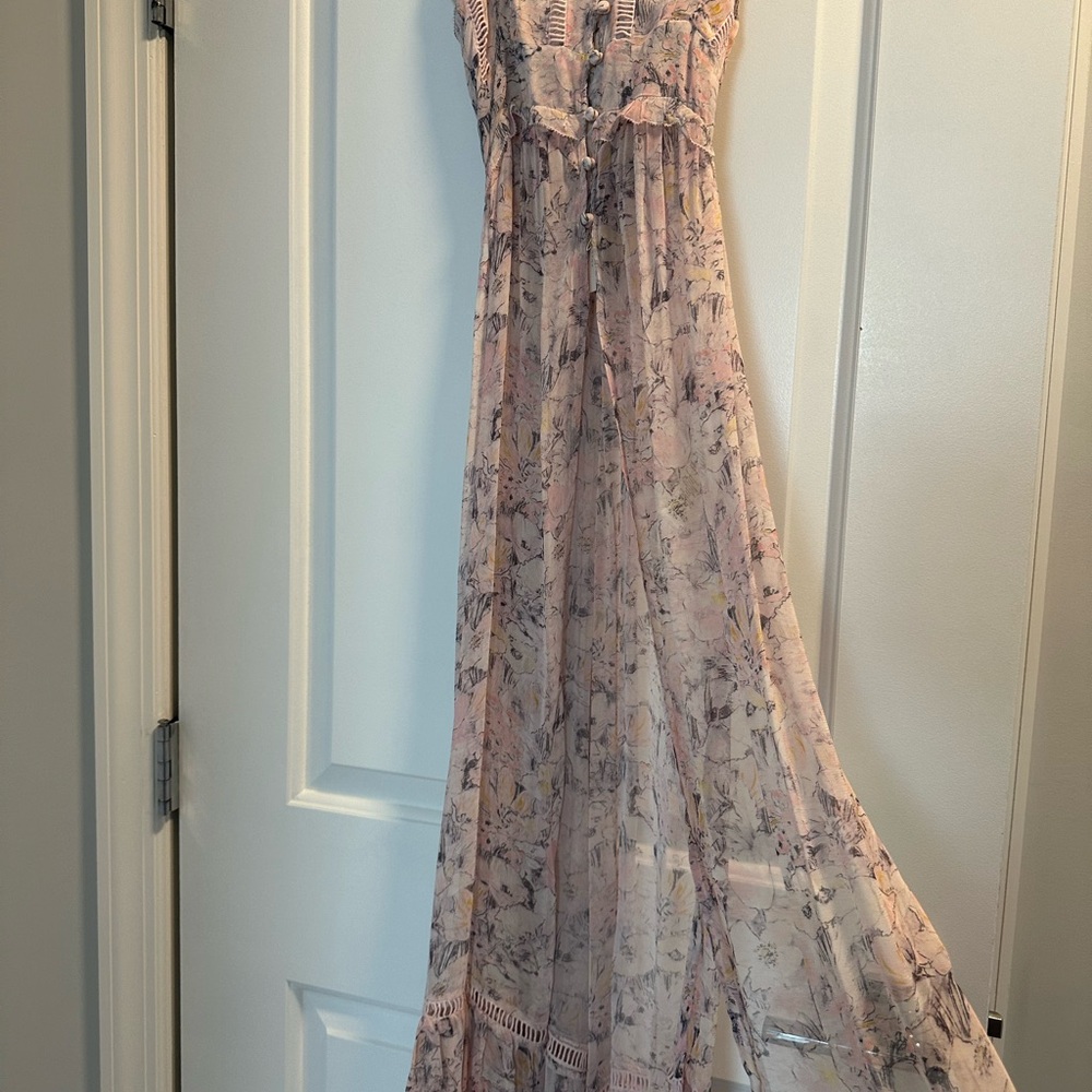 Anthropologie Pink Tiered Maxi Dress Spaghetti Strap